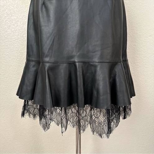 Who What Wear  Black Faux Leather Mini Skirt with Ruffle Lace Hem