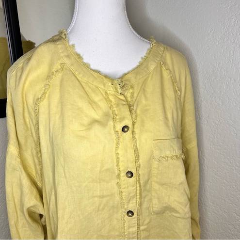 We The Free FREE PEOPLE  Keep it‎ Simple Linen Frayed Button Top Size M