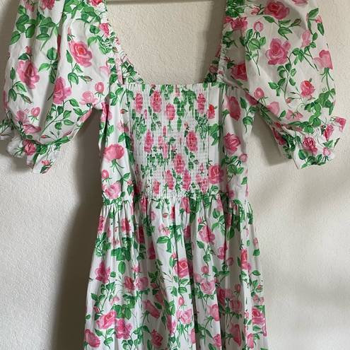 Hill House  The Ophelia Pink Rose Smocked Cottagecore Prairie Midi Dress Size S