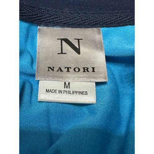 Natori  Womens Track Jacket Blue Color Block Long Sleeve Activewear Zipper M