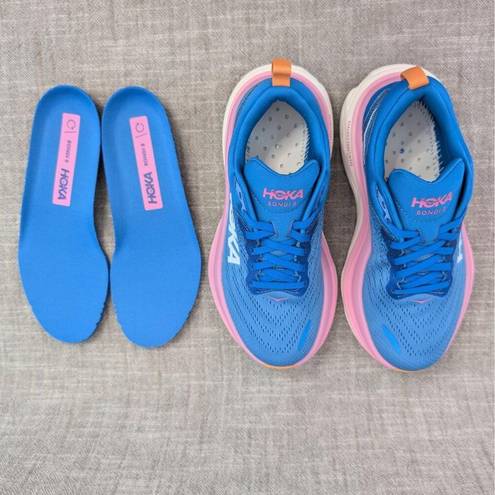 Hoka ONE ONE Bondi 8 Coastal Sky All Aboard Blue Pink Womens Sneaker 5D WIDE