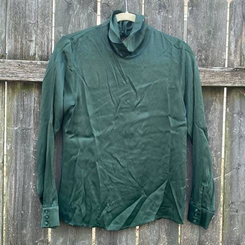 Bohme  Dark Green Satin Long Sleeve Blouse | XS