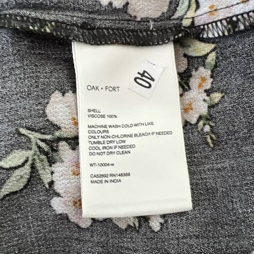 Oak + Fort  Shirt Womens Medium Black Cream Floral Flowers Ruched Tie Front Bloom