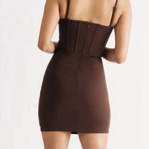 Tic Toc  Bodycon Ruched Corset Waist Mini Dress Brown Women’s M Medium