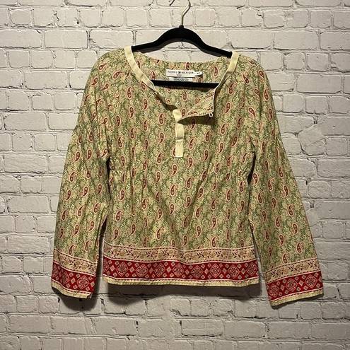 Tommy Hilfiger  Paisley Shirt Size Medium Green Red Cottagecore Beach