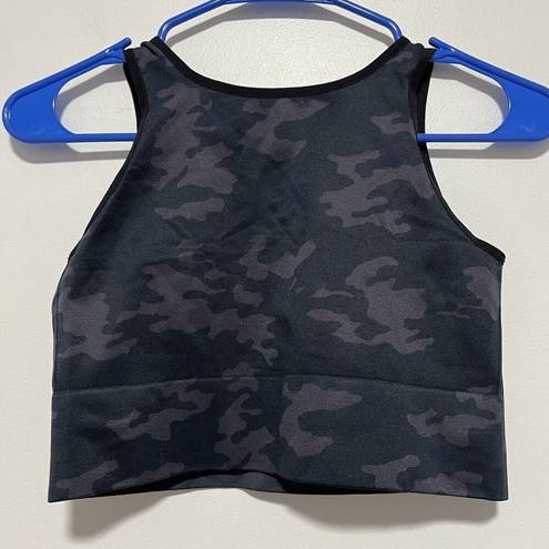 Spanx  Look At Me Now Seamless Crop Tank Sports Bra Black Camo Size Medium