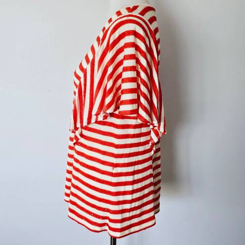 W By Worth W By Worrh Babette Red Red & White Sparkle Stripe Ruffle Knit Top Size Small