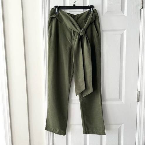 Anthropologie  Coquille Olive Green Soft Paperbag Tie Waist Casual Jogger Pants 8