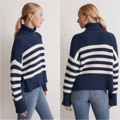 Madewell Sweater Wide Rib Turtleneck Chunky Knit Classic Indigo Stripe S NWT New