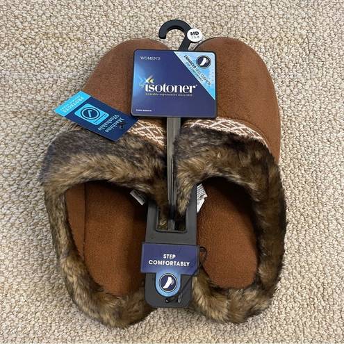 Isotoner Slippers House Shoe Faux Fur Faux Suede Comfy Heel Cushion Machine Wash