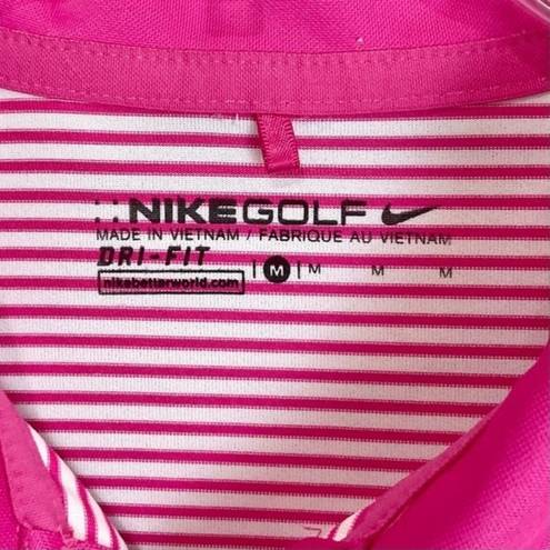 Nike  Dri-Fit Stripe Golf Polo Shirt Pink & White Short Sleeve Ladies Sz Med