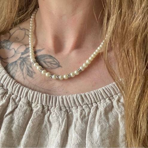 American Vintage Vintage “Baxleigh” White Silver Pearl Necklace 18.5” Marquis Fishhook Rhinestone