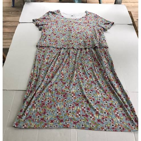 J.Jill  Women's Dress Floral Ditsy Size M Stretch Rayon Spandex Short Sleeve EUC