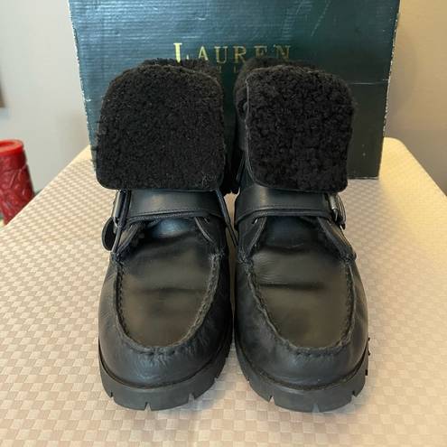 Ralph Lauren Lauren  Zacha black leather Sherpa lined buckle ankle boots W Sz 10B