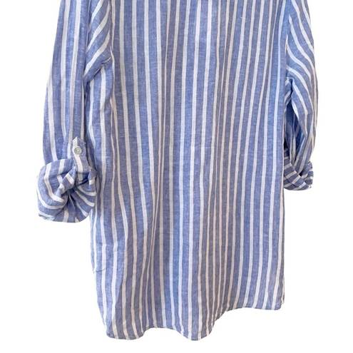 BeachLunchLounge Women's New Beach Lunch Lounge blue stripe linen shirt