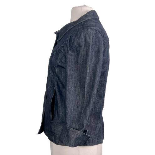 DKNY  Jeans Vintage Y2K Gathered Bib Yoke 3/4 Sleeve Dark Denim Jacket