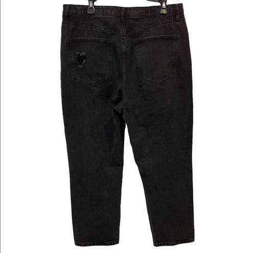 No Bo  Super High Rise Black Distressed Relaxed Fit Button Fly Denim Jeans