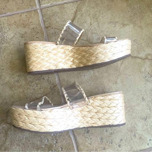 Schutz Schultz Royce Vinyl Raffia Wrapped Platform Espadrille Mule Sandals Size 9.5