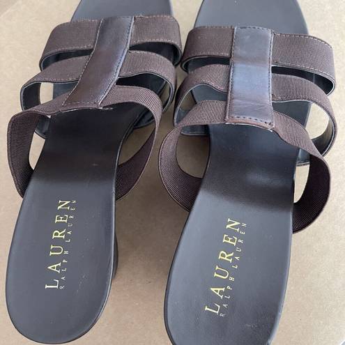 Ralph Lauren Lauren  Sandals Wedge Shoes 9 M Brown  Slip On Peep Toes Platform