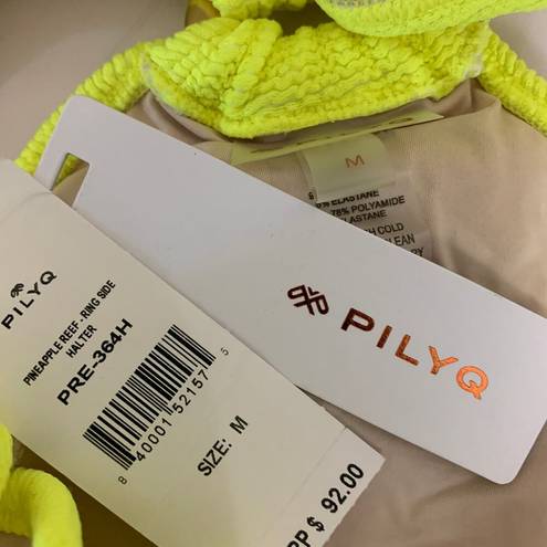 PilyQ  Swim Bralette Neon Yellow Bikini Top MEDIUM Ring Side Sporty Modest NEW