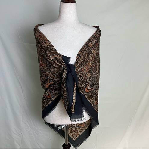 Edge Elaine Gold Large Square Boho Scarf Wrap Brown Black Floral Frayed  46x46