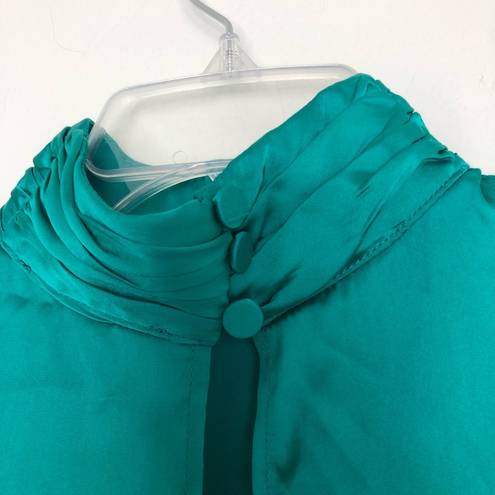 Slate + Willow  Green Satin Crop Top Long Sleeve Open Back Big Bow