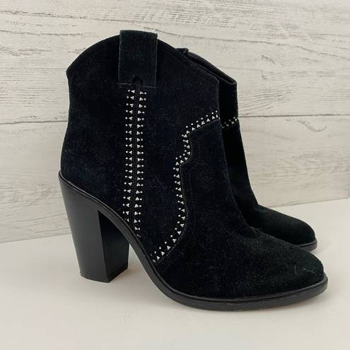 Joie  Monte Black Suede Studded Western Ankle Boots Size 7.5