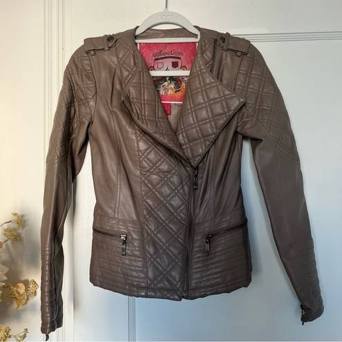 Bernardo Collection by  Taupe Faux Leather Quilted Moto Jacket XS GUC