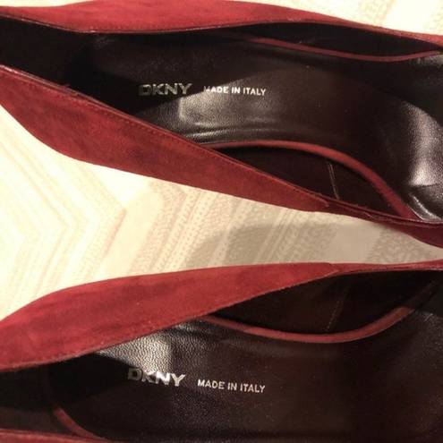 DKNY  Maroon Laurel Flowered Suede Peep Toe Heels