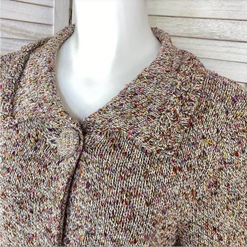 Coldwater Creek  Rainbow Confetti Cardigan Sweater Small Beige 3/4 Bell Sleeve