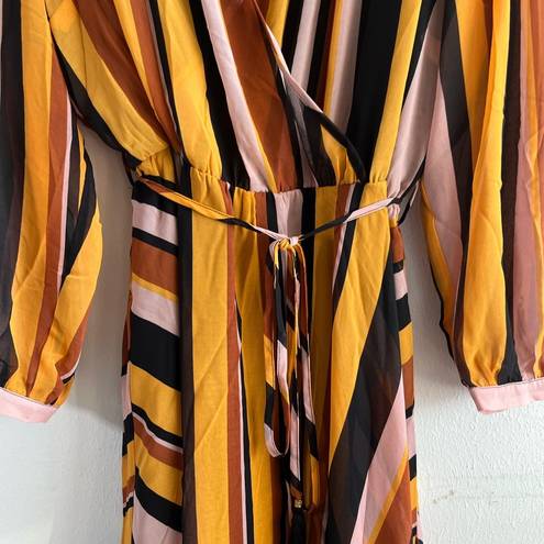 City Chic  Dress Gold Stripe Multicolored Maxi Sz 22W NWT V Neck Asymmetrical Hem