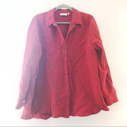 Habitat  Blouse Poppy Button Down Collared Tunic Asymmetrical Hem Sz M EUC