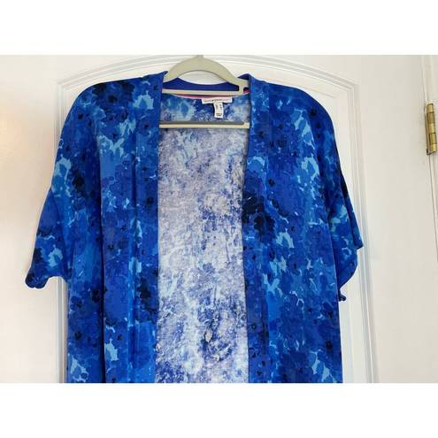 Isaac Mizrahi  Live Blue Summer Floral Short Sleeve Open Front Cardigan Medium