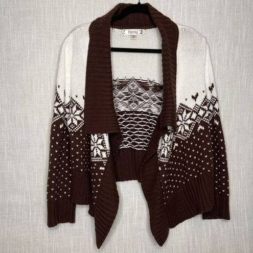 Decree  Small Brown Nordic Style Cardigan Open Front Shawl Collar