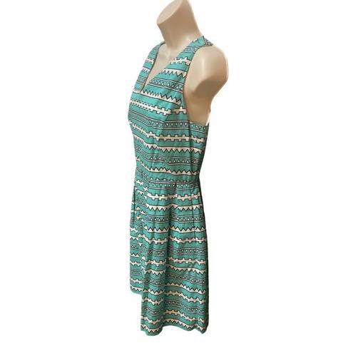 Cynthia Rowley  teal black and white geometric sleeveless 100% cotton size 6 dres