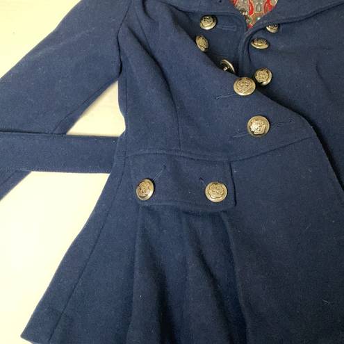 Free People  Wool Peplum Military Pea Coat Navy Size 0