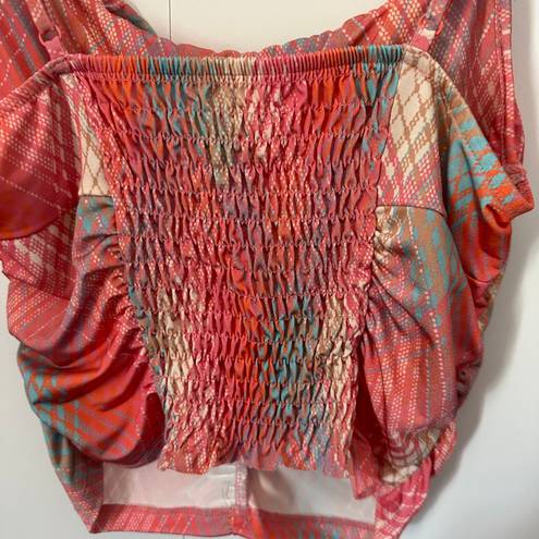 Urban Outfitters Boho Preppy Large Pink Multi-Color Plaid Cropped Ruched Tube Tank Top