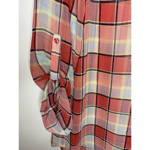 Hot & Delicious  Womens Sheer Button-Up Plaid Size Small