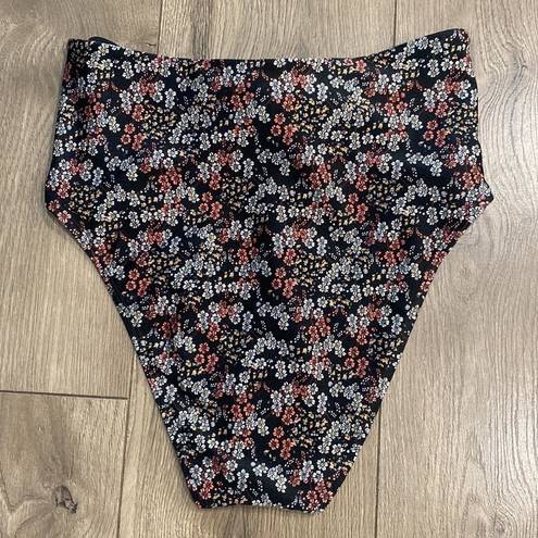 Chelsea and Violet  High Waist Front Tie Black Floral Bikini Swim Bottoms Large