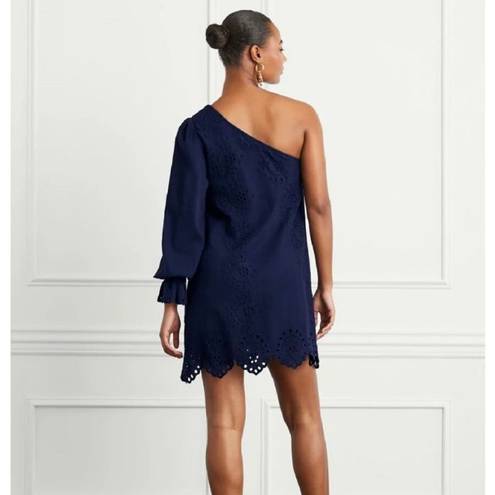 Hill House  Mila Dress Navy Linen Size S One Shoulder Mini