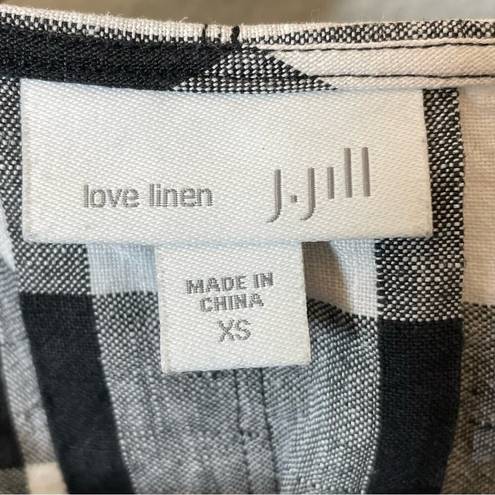 J.Jill  Love Linen 3/4 Soeeve Black Gingham Blouse Top Shirt XS