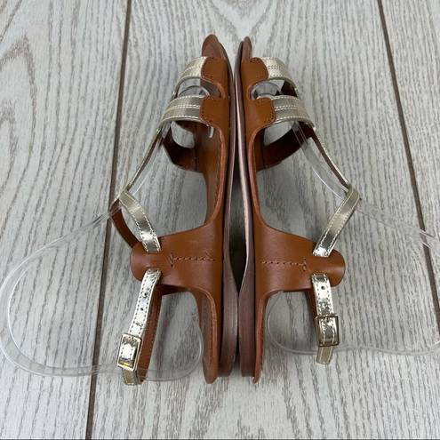 Furla  Carmen Leather Vitello Sparkling Sandals 36 Gold & Cognac $365 Italy