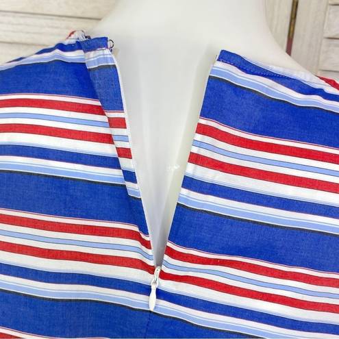 Tommy Hilfiger  Striped Peplum Hem Sleeveless Blouse Medium Tank Top Blue Red