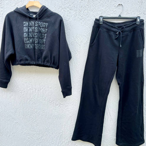 DKNY  Performance Crop Hooded & Macy's Drawstring Track Pants Set Black Women's S