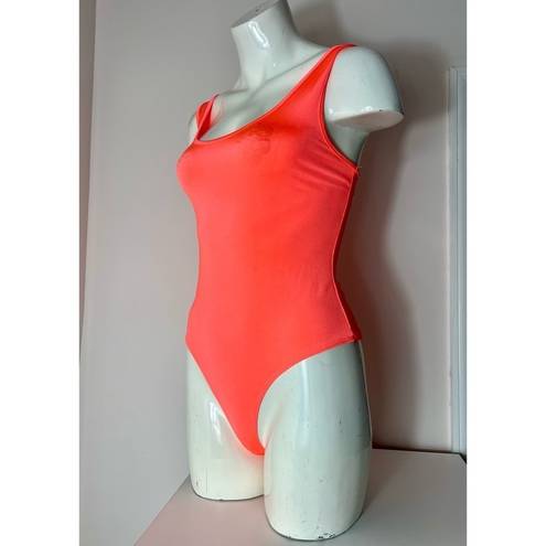 One Piece Votique Neon Orange Scoop Neck Slinky Stretch Bodysuit  Size Large