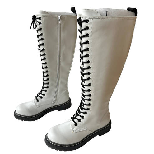 Wild Pair  Boots Ryleep White Black Combat Lace Up Tall Boot Women's Size 5M