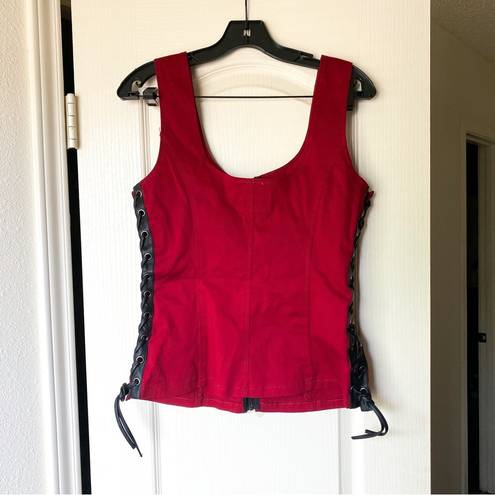 Tripp NYC Joan Jett Top Lace-Up Zipper-Front Vest Corset Red Black M GUC