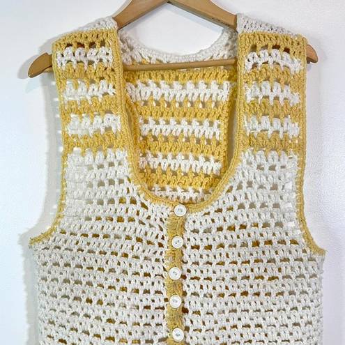 Handmade Yellow And White Crochet Knitted Sweater Vest Size M