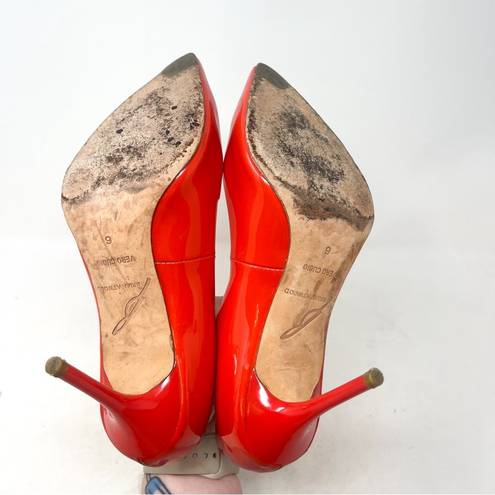 Brian Atwood  Malika Orange Red Genuine Patent Leather Pointed Toe Pump Heel Sz 6