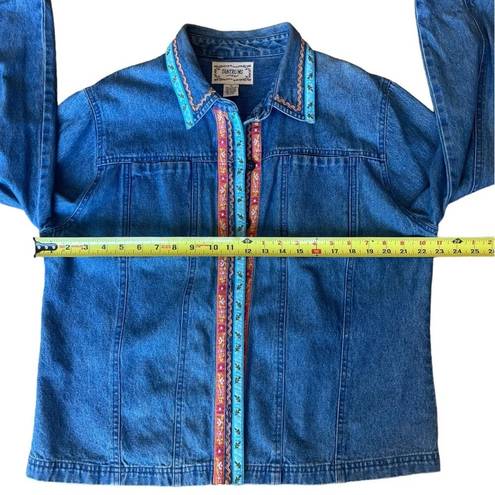 Tantrums Blue Denim Rick Rack & Ribbon Jacket 100% Cotton Womens Size XL